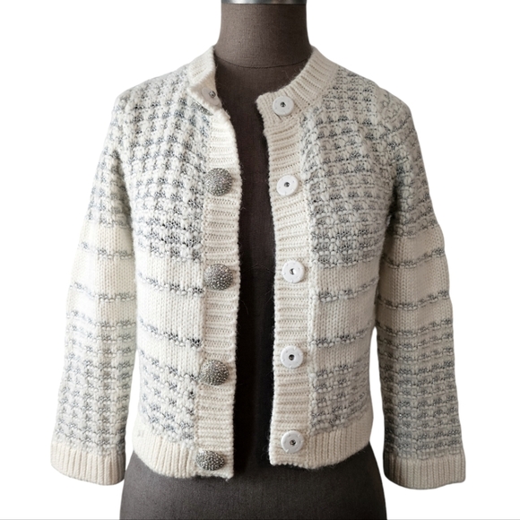 Kate Spade Jewel Button Texture Cardigan In Cream Silver Size XXS - Picture 7 of 13